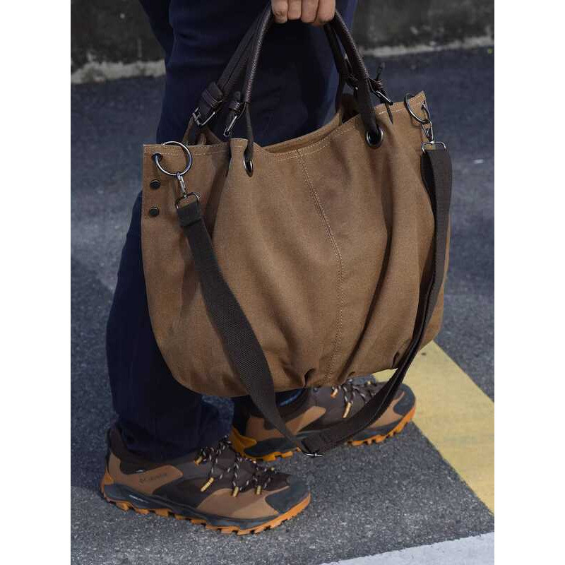 Túi Đeo Vai Vải Thường Ngày Nam Mỹ Retro Dung Tích Lớn Di Động Túi Túi Màu Nâu Bánh Bao Túi Tote