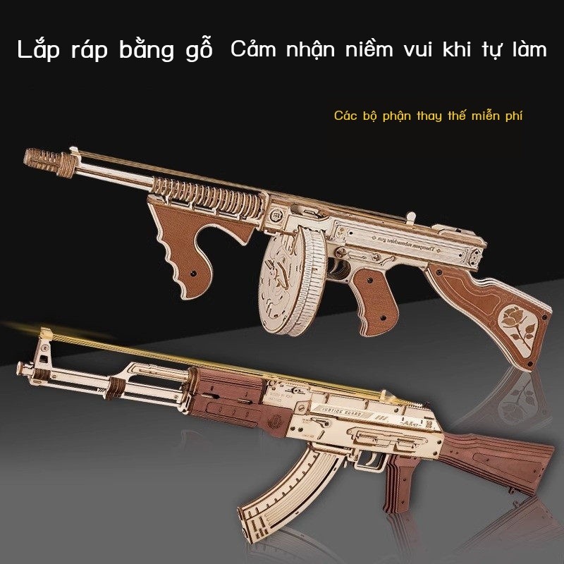Ruoke Thomson tiểu liên bằng gỗ mô hình lắp ráp DIY thủ công AK47 cao su súng súng đồ chơi quà tặng