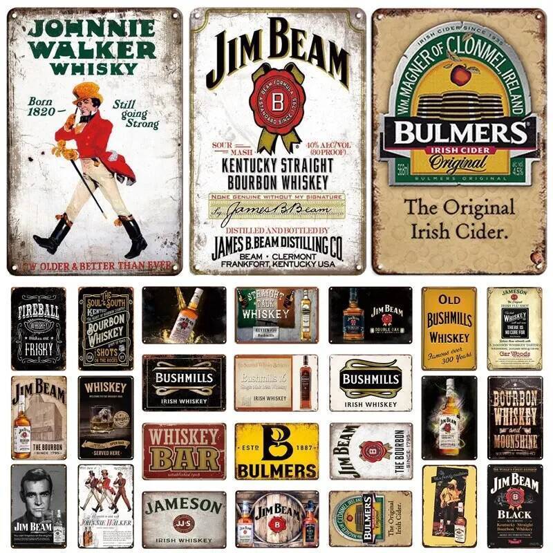 Retro Vintage JIM BEAM Whisky Dấu Hiệu Kim Loại Trang Trí Thiếc Đĩa Cho Quán Rượu Câu Lạc Bộ Người H