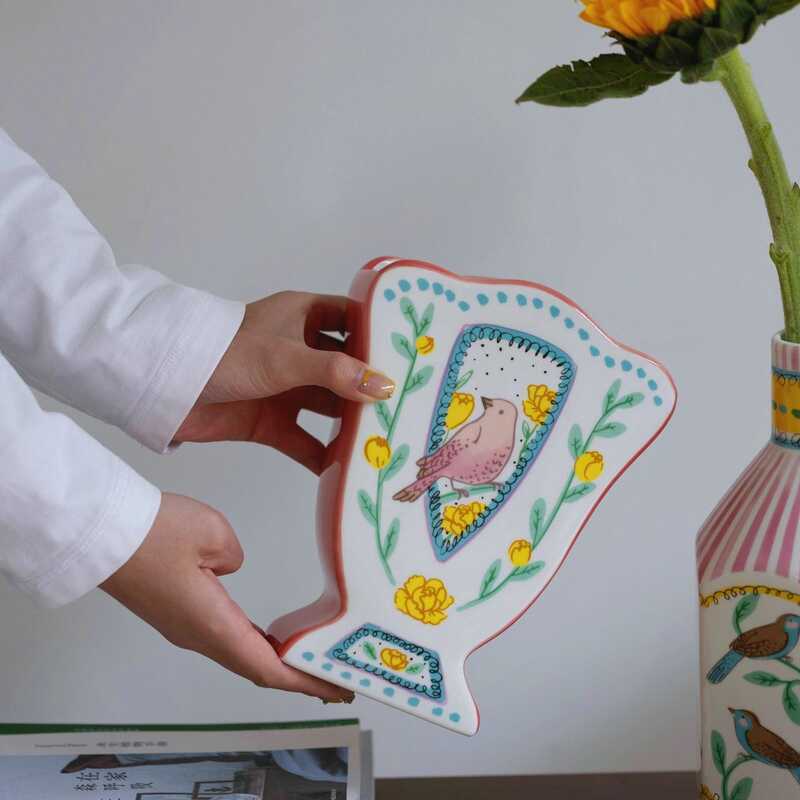 ZJ HOME Bình hồng chim họa mi của Oscar Wilde, mang lại sự thịnh vượng và hoa đào, bình gốm sứ vẽ ta