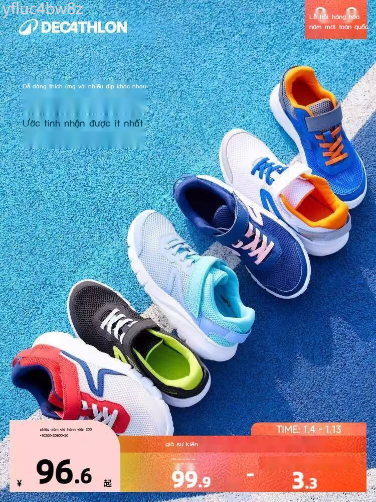 [HOT 2025] Giày thể thao lưới thoáng khí em Decathlon xuân thu, chạy trai và bé gái, giày trắng cho