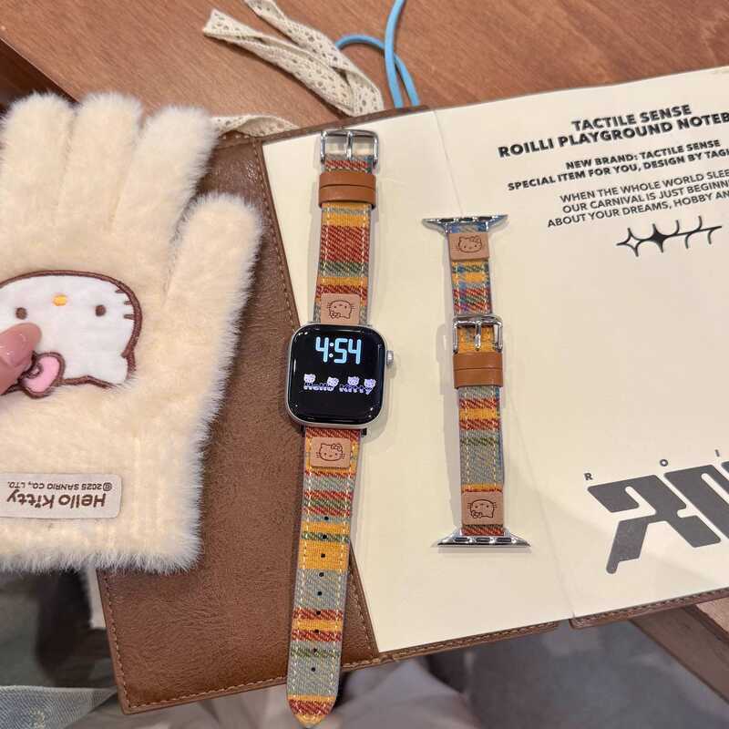 Thích Hợp Cho Vòng Tay Xiaomi Thế Hệ 10 KT Cat Dễ Thương Cầu Vồng Len Da 9 Dây Đeo 8 Xiaomi Watch 9p