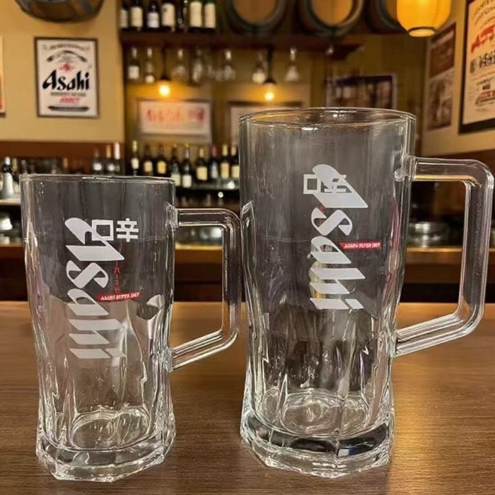 Asahi Asahi cốc bia gia dụng dày có tay cầm bia tươi thương mại cốc thủy tinh dung tích lớn Logo th
