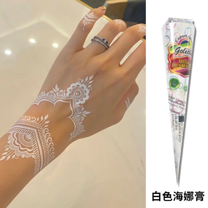 Henna Hand-Painted Cream Ấn Độ GOLECHA henna Cream Dụng cụ vẽ tay Henna trắng Kem xăm Henna chống th