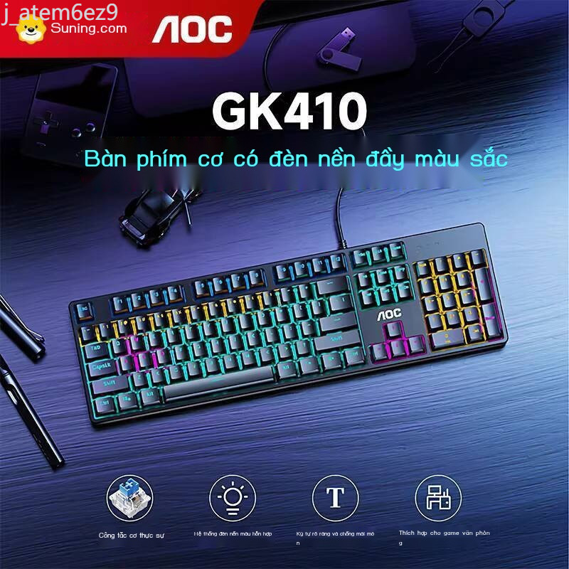 [Đa Năng] Bàn cơ học AOC GK410, bàn phím chơi game đèn nền màu sắc, có dây, switch xanh, 26 phím, k