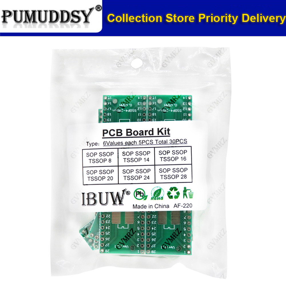 30 Chiếc 6Values SOP SSOP TSSOP PCB Adapter Board Kit Cho SOP8 / 14 / 16 / 20 / 24 / 28 IC Nguyên Mẫ