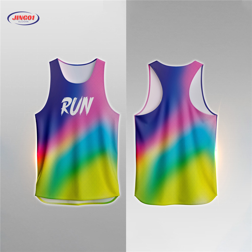 Rainbow Gradient Running Singlet, "RUN" In hình bình khô nhanh