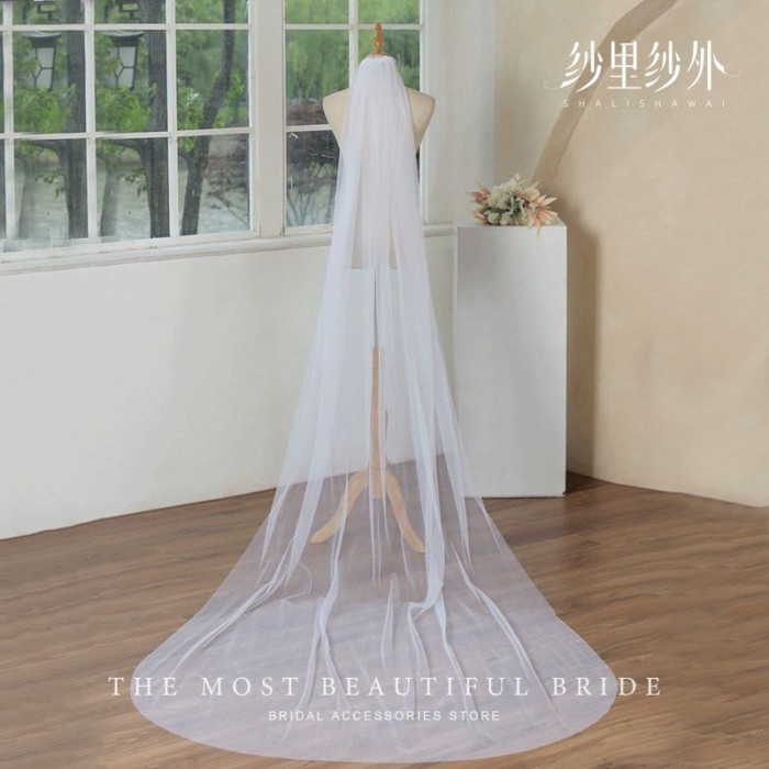 Veil Bridal Master Wedding Dress Wedding Wedding Main Dress Mid-Length Style Straight Mopping Plain 