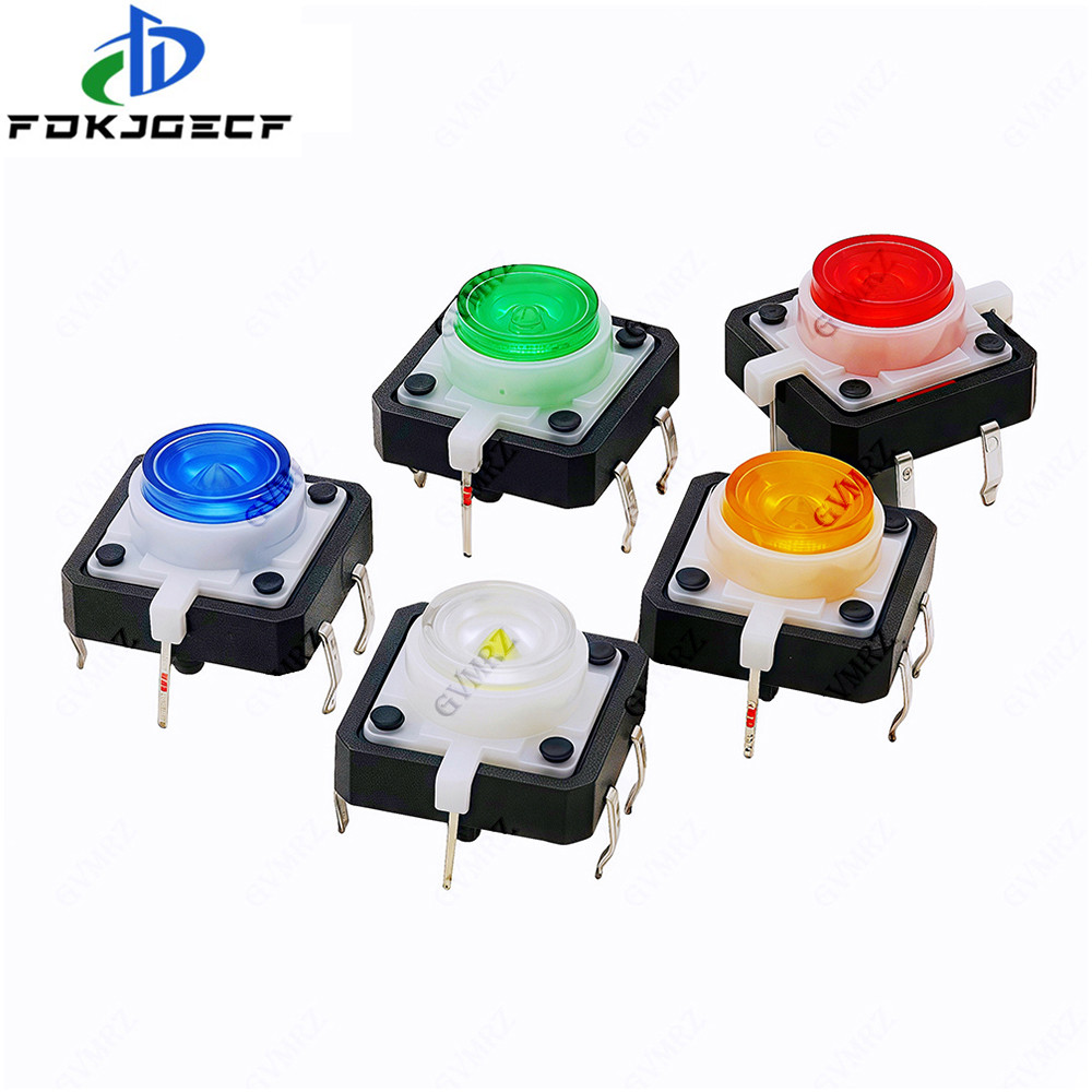 5 CÁI 12X12X7.3 Công tắc nút nhấn xúc giác Đèn LED xúc giác tạm thời 5 màu 12X12X7.3mm 12 * 12 * 7.3