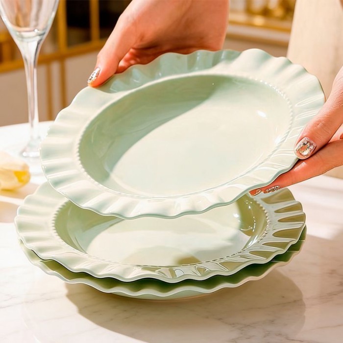 Gốm Rau Đĩa Tròn Phương Tây Đĩa Thực Phẩm Phong Cách Kem Mũ Rơm Đĩa Ăn Sáng Đĩa Pasta Đĩa