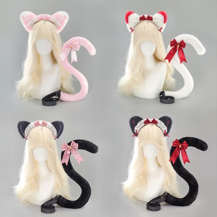 Ban Đầu Gothic Tai Mèo Đầu Truyện Tranh Triển Lãm Tai Mèo Đuôi cos Đạo Cụ Hai Chiều Hầu Gái LO Nữ Mũ