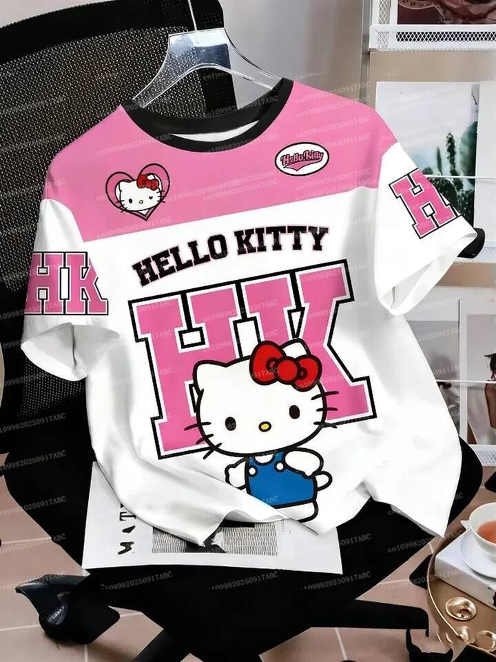 Nam Jersey Top Sporty Hello Kitty Jersey 3D In Đồ Họa Nam Jersey Bé Gái Cổ Tròn Tee Thể Thao Ngoài T