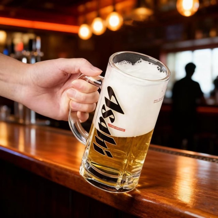 Asahi Asahi cốc bia gia dụng dày có tay cầm bia tươi thương mại cốc thủy tinh dung tích lớn Logo th