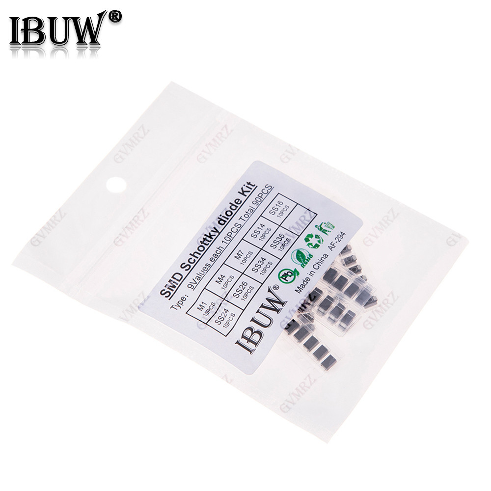 90 Chiếc 9Values SMD Schottky Diode Kit M1 M4 M7 SS14 SS16 SS24 SS26 SS34 SS36 Cho Các Dự Án Chỉnh L