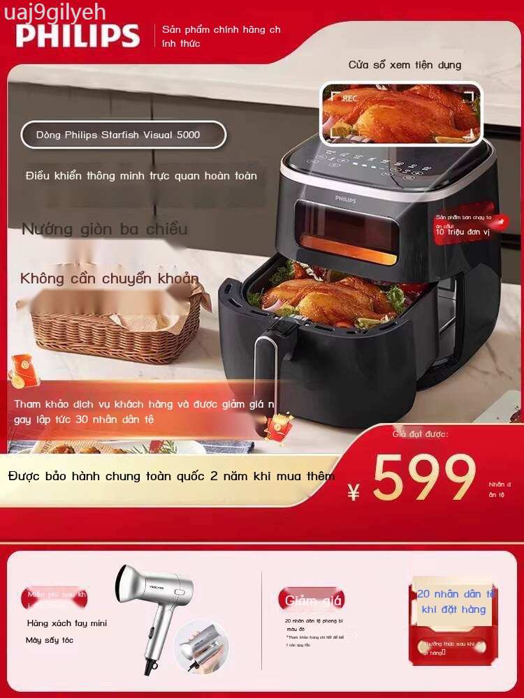 [GIÁ SỐC] Philips Chính Hãng Không Dầu Visual Air Fryer Gia Dụng Đa Chức Năng Nồi Chiên Điện HD9257
