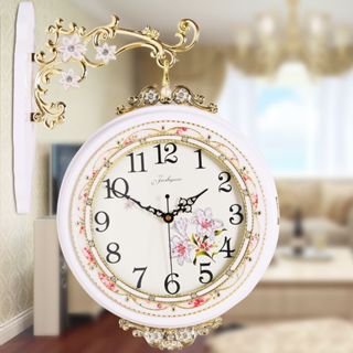 Đồng treo tường phong cách châu Âu, sáng tạo cho phòng khách, yên tĩnh, đồng hồ hai mặt cá tính thời trang hiện đại đơn