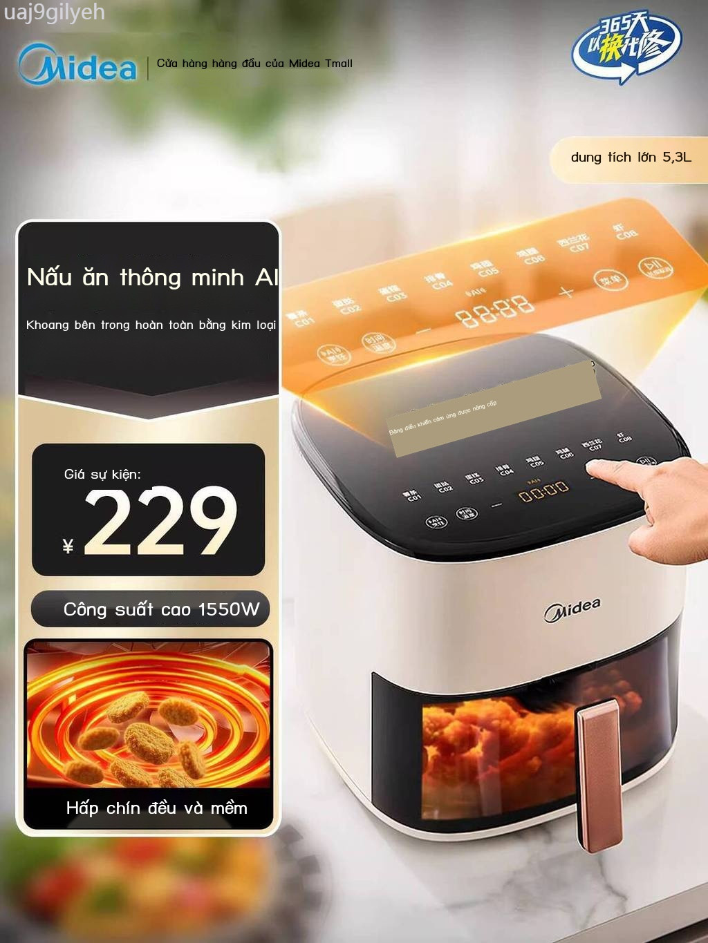[ Giá SIÊU RẺ ] Nồi dầu Midea, mẫu mới, nồi chiên điện trực quan, dung tích lớn, máy nấu không cần
