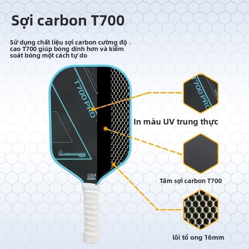 Vợt carbon T700, vợt tập luyện thi đấu chuyên nghiệp pickleball sợi carbon.