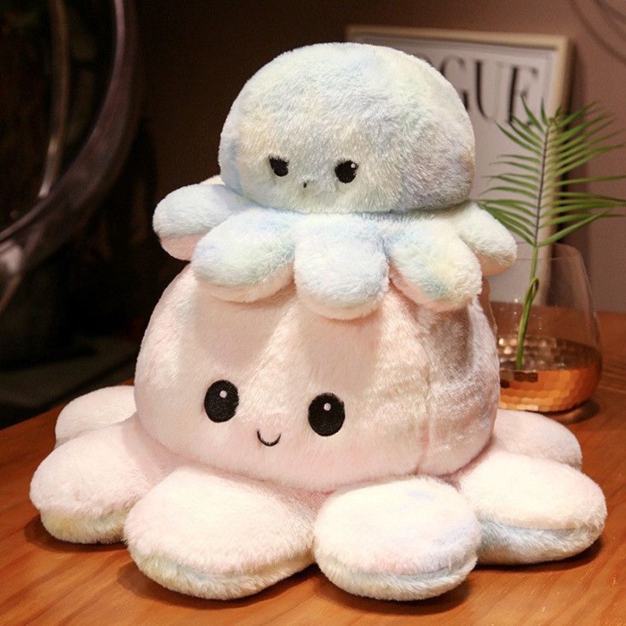 🌈 Tie-dye Octopus Doll With Head, Changing Face, Pillow, Angry Doll, Double-sided Flipping Octopus