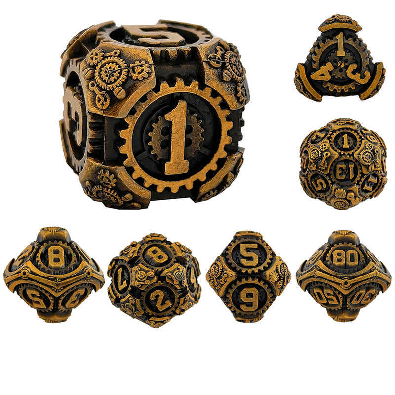 Gear Metal Dice Set DND Dungeon and Dragon TRPG Màu cơ thể nhiều mặt COC Running Team D6 Board Game 