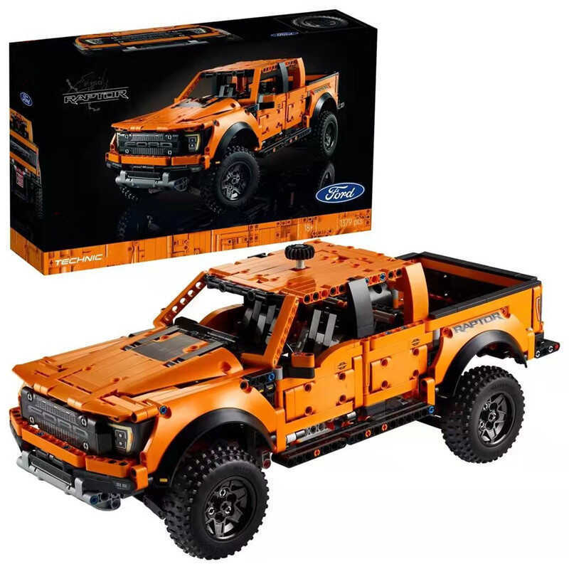 Tương thích Lego Orange Ford-Raptor F-150 Pickup Xe địa hình Xếp hình Khối xây dựng Boy