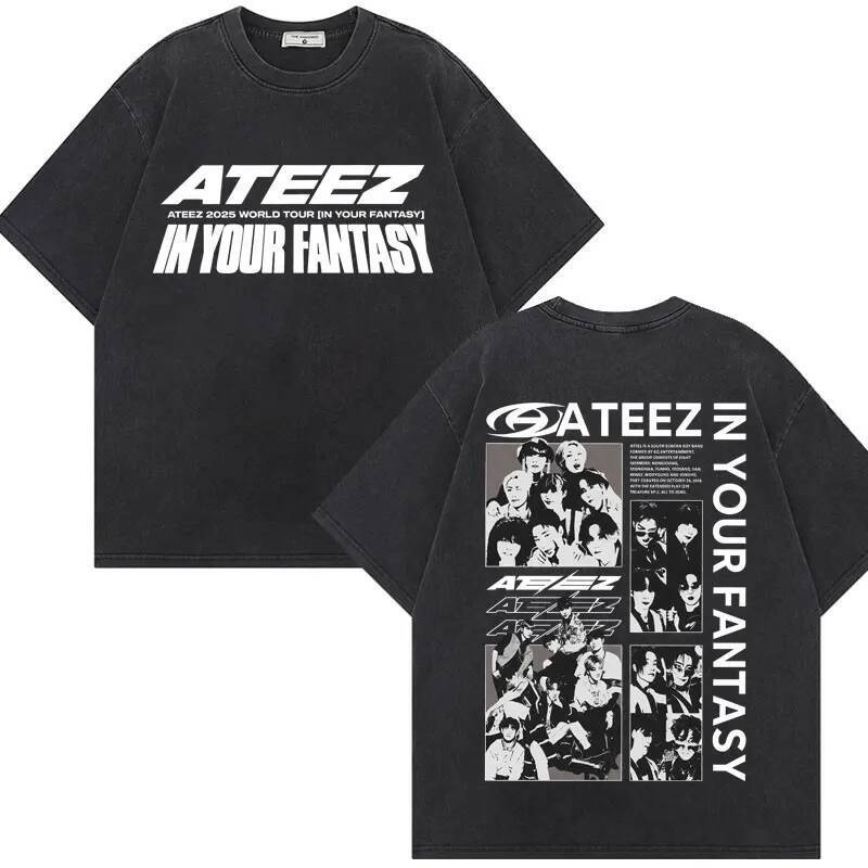 ATEEZ 2026 World Tour in Your Fantasy Graphic Áo Bông Tai Kẹp Kpop Vintage Giặt Áo Thun Unisex Thời 