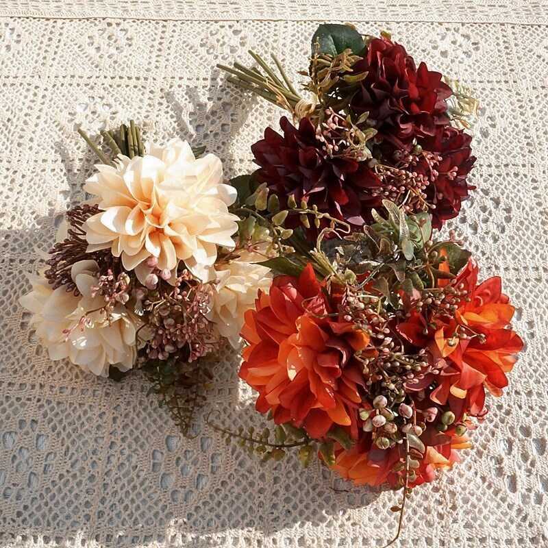 Thêm Dahlia Retro 10 Nhánh Dây Buộc 3 Đầu Dahlia Dahlia Hoa Nhân Tạo Hoa Nhân Tạo Trang Trí Nhà Cửa 