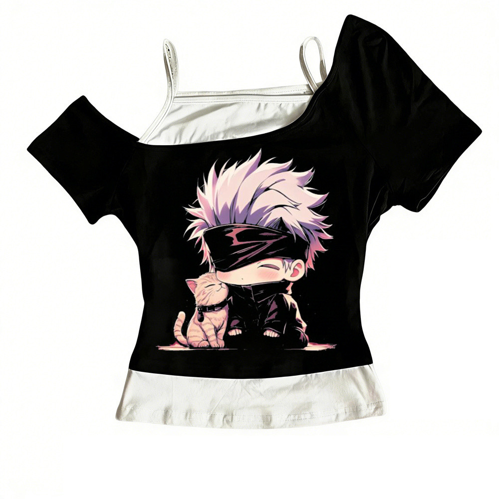 Crop Top Gothic Style Gyaru Harajuku, Kiểu Cô Tắc Kép Cho Thanh Thiếu Niên Đi Dạo Phố