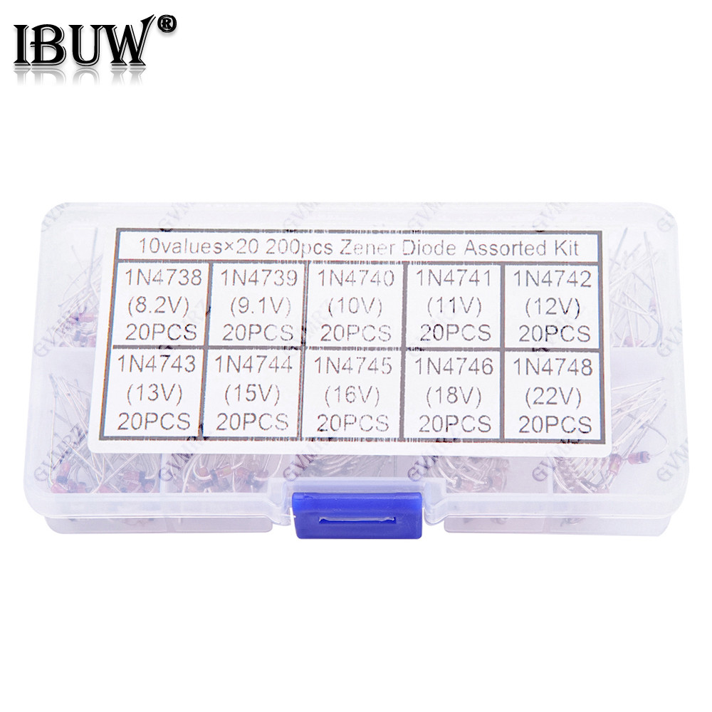10Values * 20 CÁI 8.2V ~ 22V Zener Diode Assortment diy kit Bộ điện tử 8.2V 9.1V 10V 11V 12V 13V 15V