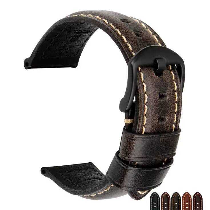 Dây Đeo Đồng Hồ Da Bò Nam Thay Thế Langqin Tissot Beauty Seiko dw IWC Panerai Retro Dầu Sáp Da Dây Đ
