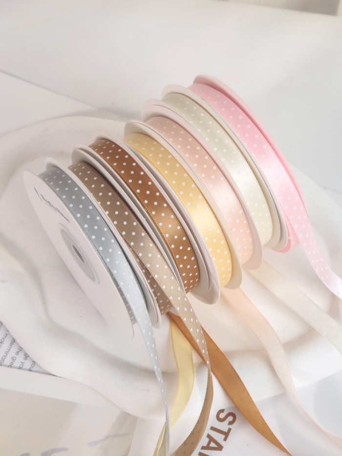 9mm Chấm Bi Ruy Băng Bó Hoa Quà Tặng Gói Ruy Băng DIY Handmade Chất Liệu Nơ Ruy Băng Vải Ruy Băng Ru