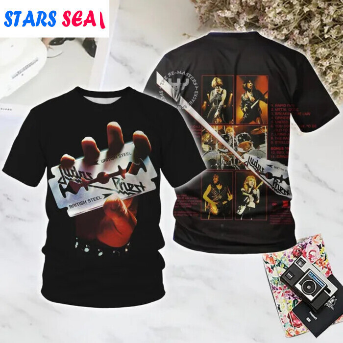 Mới Áo Thun Nam Judas Priest 3D Phong Cách Hip-Hop, Size Lớn Xu Hướng Y2K
