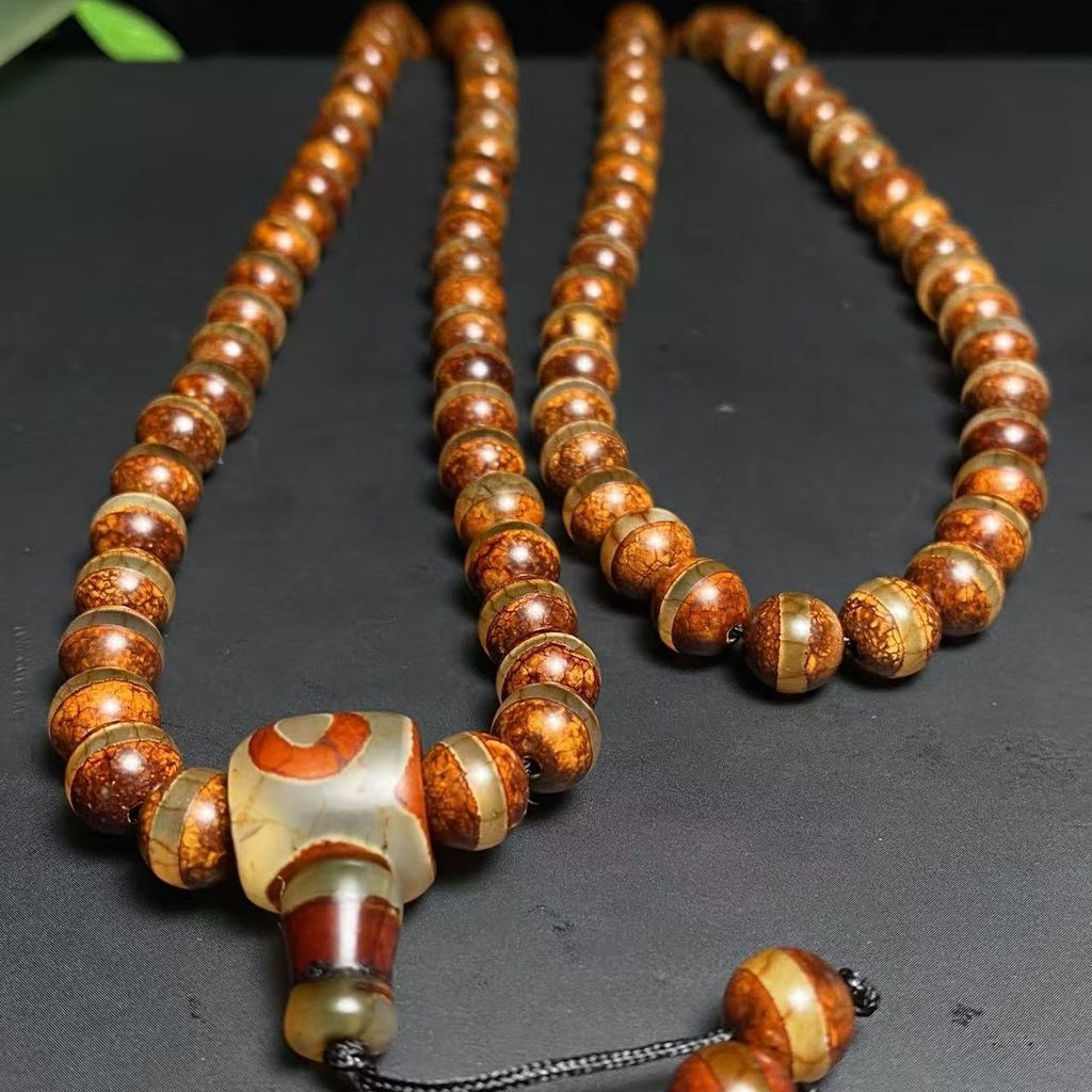 Hạt Trung Quốc, mã não cổ tự nhiên Đài Loan, tròn Dzi Dược Sư ba mắt một đường, 108 hạt Phật giáo, đ