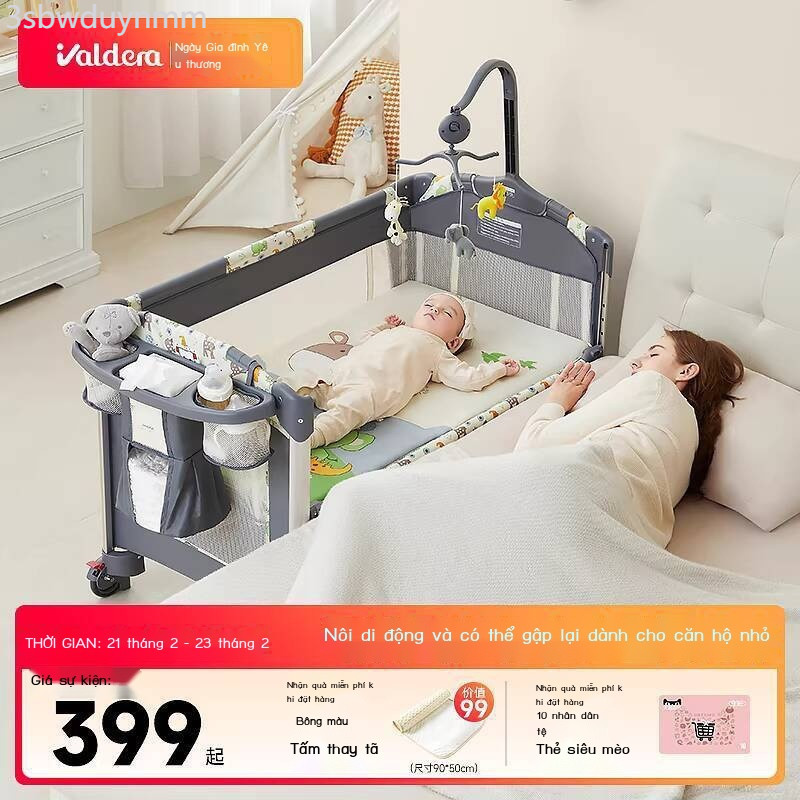 [GIÁ SỐC] Giường cũi Valdera di động, có thể gập lại, ghép nối, giường lớn cho trẻ sơ sinh, nôi em