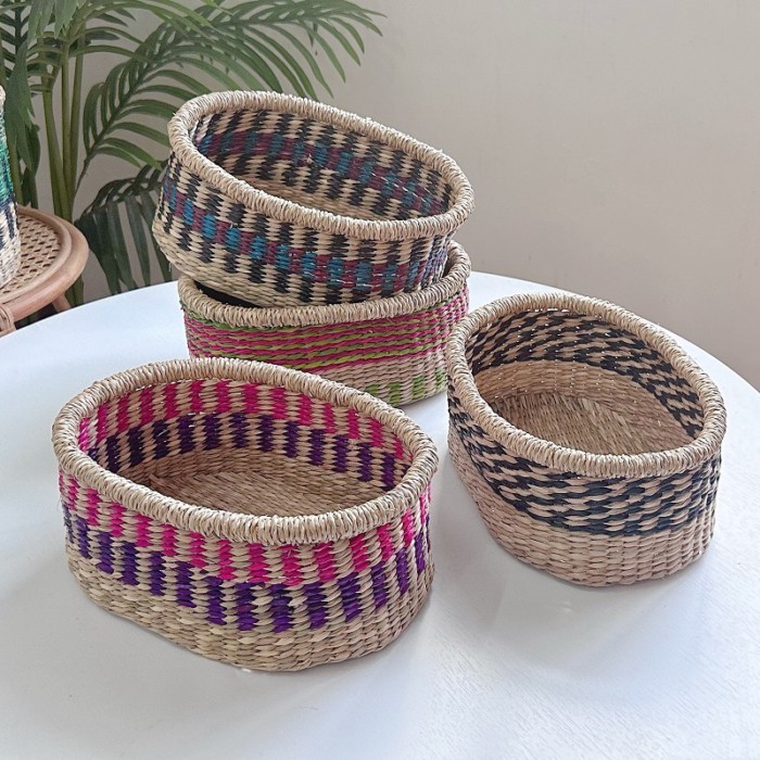 Camping Portable Woven Seaweed Basket - Perfect for Snacks & Fruits, African-Inspired Decorative Cam