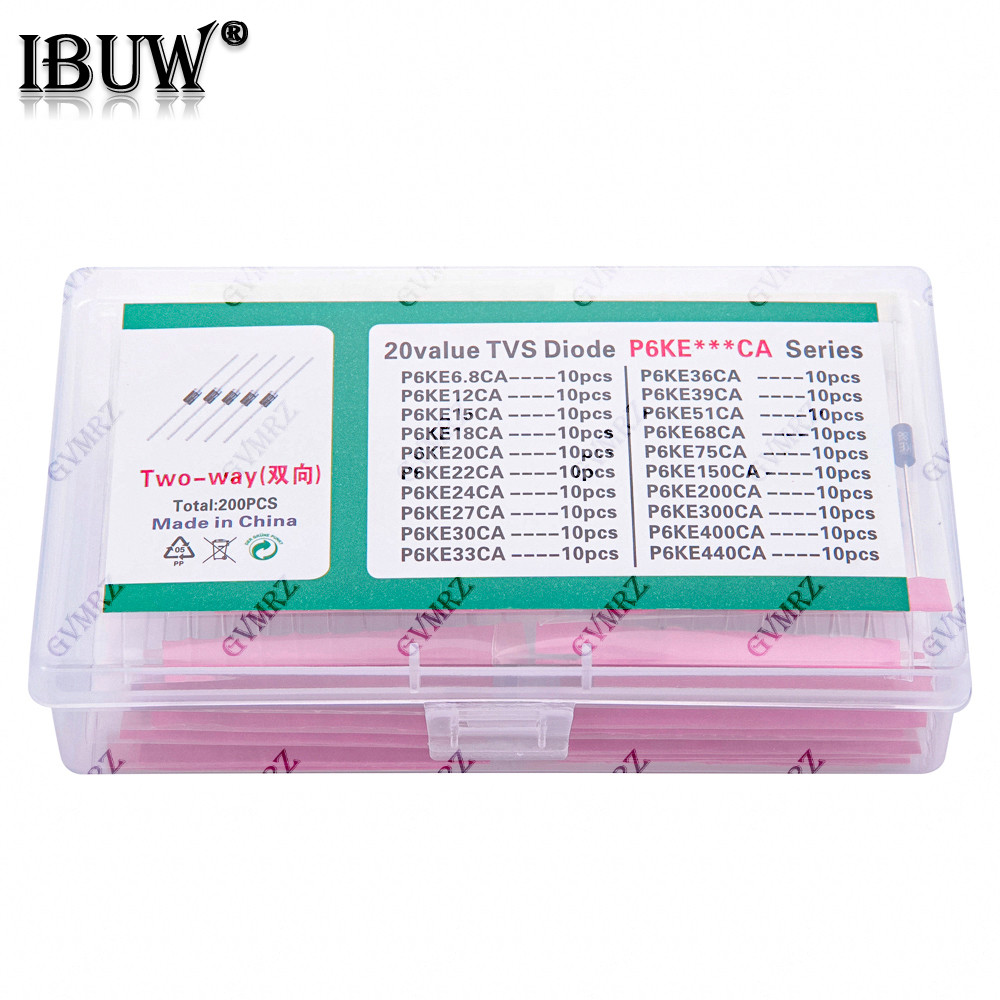 200 chiếc 20values * 10 chiếc Bộ bóng bán dẫn TVS P6KE6.8A / CA 12 / 15 / 18 / 22 / 20 / 24 / 27 / 3