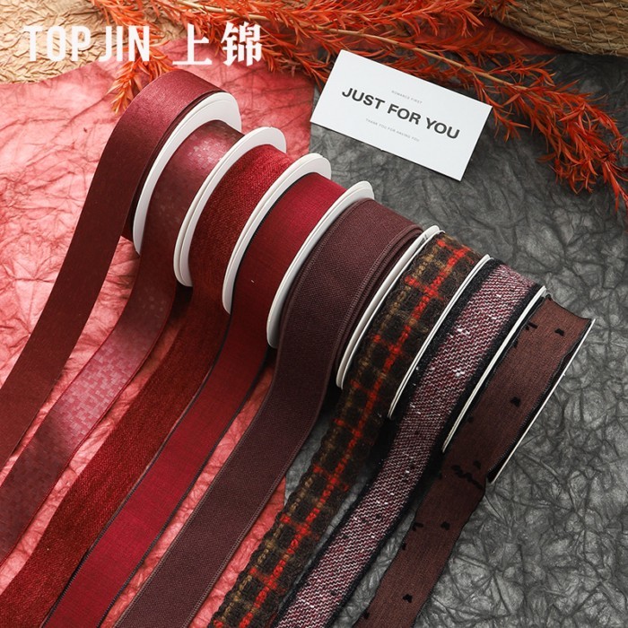 Shangjin Thu Đông Retro Ruy Băng Đỏ Rượu Vang Dòng Đỏ Ruy Băng Cao Cấp Cảm Giác Hoa Bó Hoa Dây Đeo Q