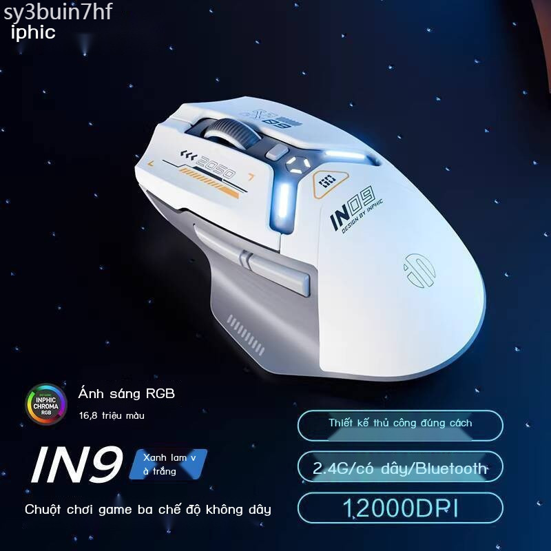 [Mẫu mới] Chuột không dây IN9 với các tùy chọn kết nối có dây, Bluetooth ba chế độ sạc, dùng cho ch
