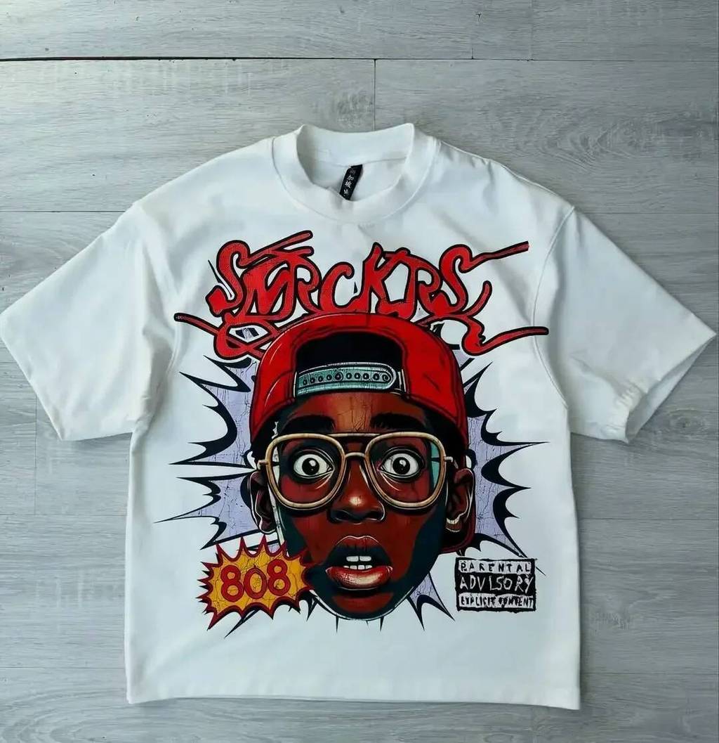 Vintage áo sơ mi nam tay ngắn quá khổ style Y2K goth