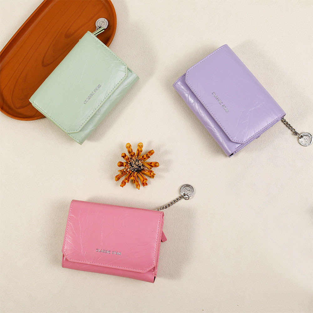 Monicoo 2026 Thời Trang Crack Ladies WALLET Nữ Cao Cấp Màu Trơn Dung Tích Lớn Ngắn Nữ Đổi Thẻ WALLET