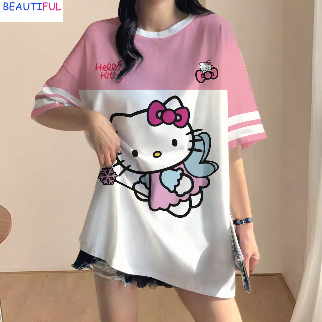 Dễ Thương HELLO KITTY Oversize Unisex Jersey Rời Bóng Đá JERSEY Thể Thao Jersey Dạo Phố HỒNG Tee