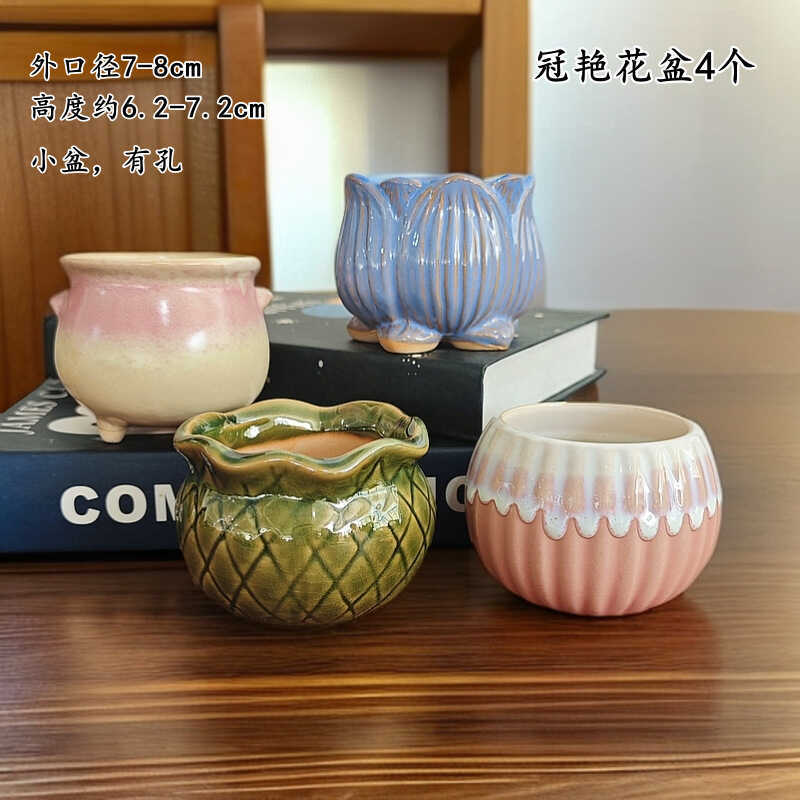 Gốm Hoa Chậu Cây mọng Nước Chậu Guanyan Đáy Đục Lỗ Thoáng Khí Trong Nhà Để Bàn Trang Trí Sáng Tạo Ch