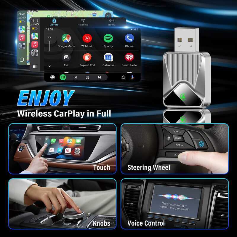 Carplya Bộ chuyển đổi ô tô AIBOX Box Android AUTO Điều hướng ô tô có dây sang không dây