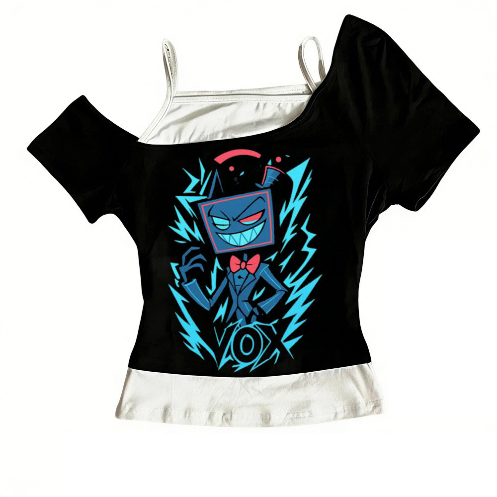 Vox Hazbin Khách sạn Crop TopStyle Harajuku Gyaru cho Mùa Hè