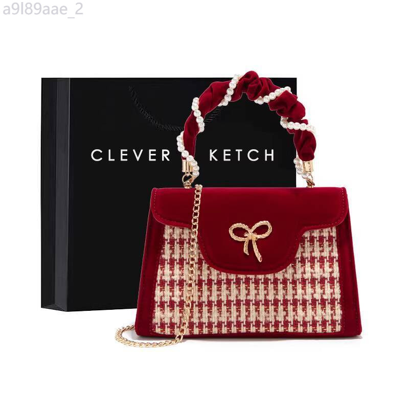 [Ảnh thật/Sẵn]  Túi cưới cao cấp Clever&Ketch dành cho nữ 2026, xách đeo vai đơn màu đỏ họa tiết ră