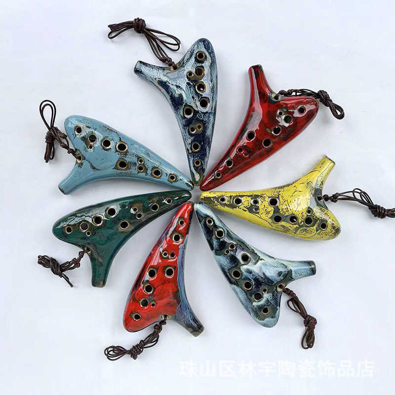 Ocarina 12 lỗ Ocarina Sáo Lò biến hình Ocarina Glaze Sáo đầy màu sắc Thủ công gốm Ocarina Sáo Chất l
