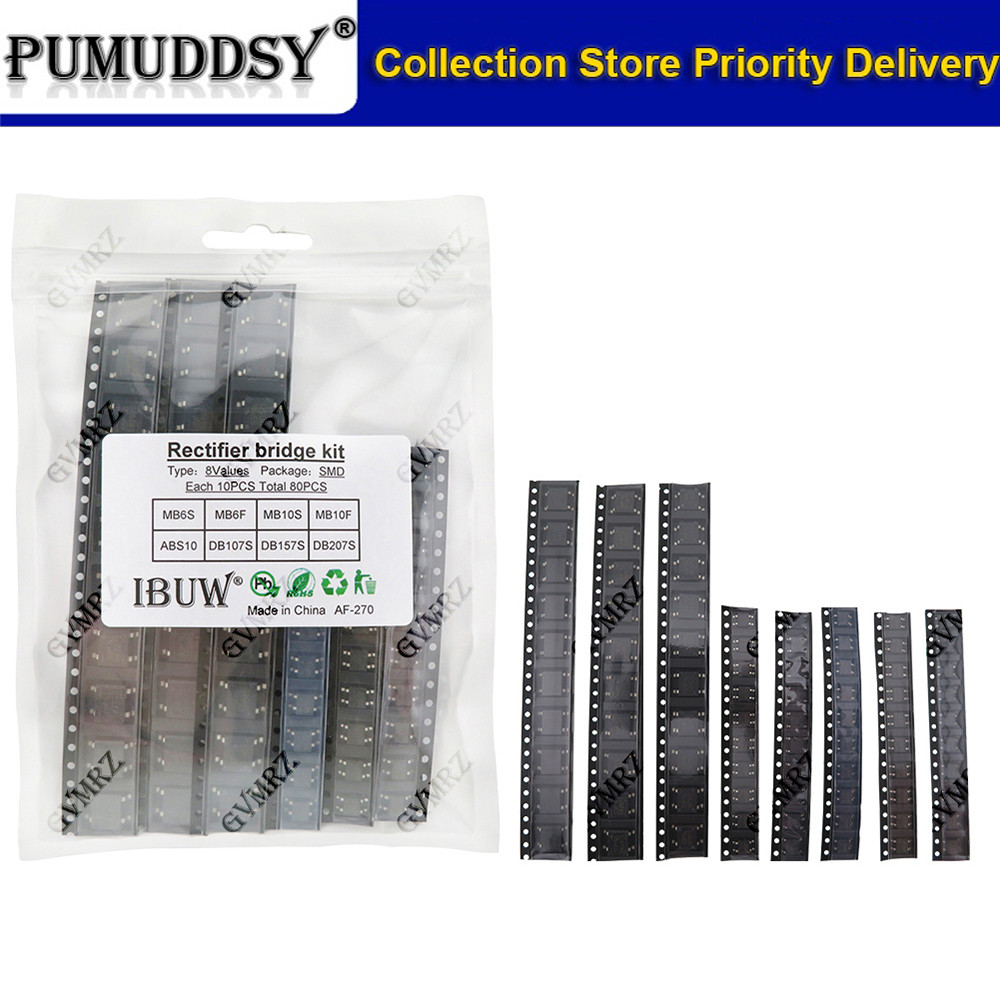 Bộ cầu chỉnh lưu 8Values SMD MB6S / MB6F / MB10S cho các dự án sửa chữa mạch điện tử và chuyển đổi n