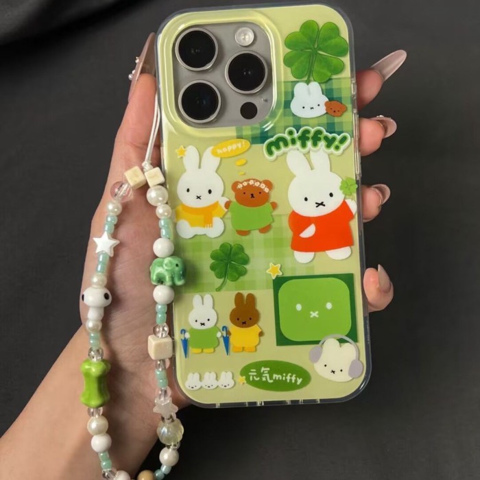 Thỏ Miffy ba lá kẻ sọc xanh lá cây Apple171615Ốp điện thoại iPhone1413promax 7P8P