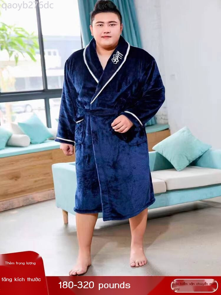 (Giá Hủy Diệt) Áo choàng ngủ flannel coral fleece cỡ nam, mùa thu đông, áo tắm dày rộng cho nam giớ