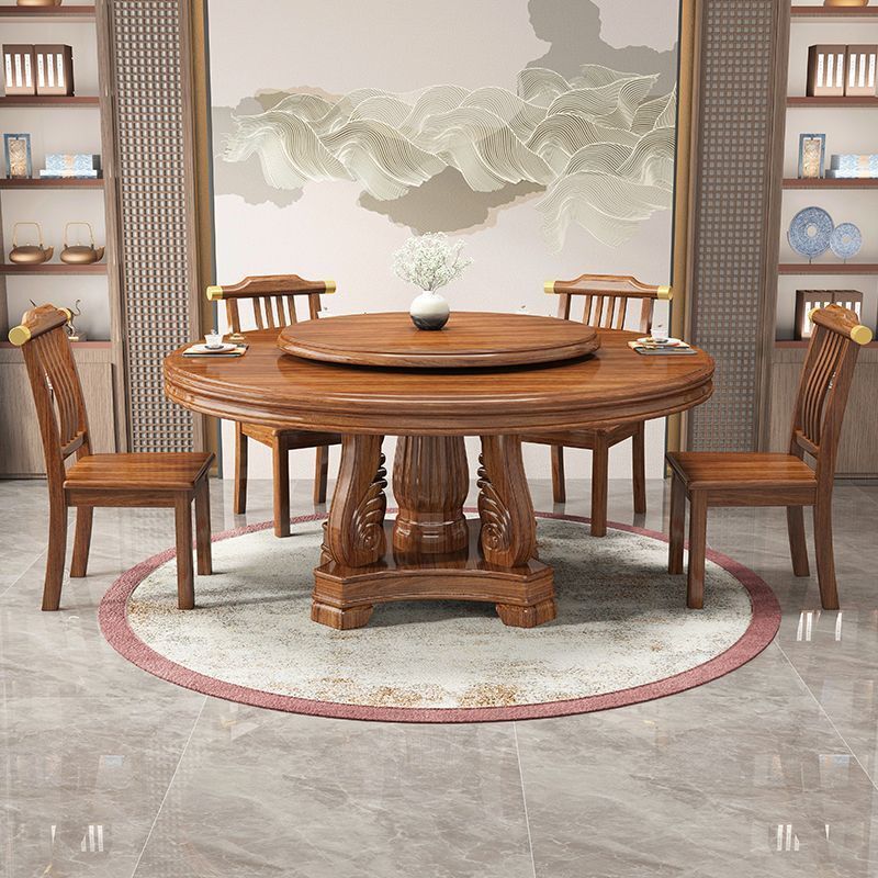 Bàn gỗ nguyên khối Fanyi Wenge dùng trong gia đình, ăn tròn cỡ nhỏ kiểu Trung Quốc có bàn xoay và gh